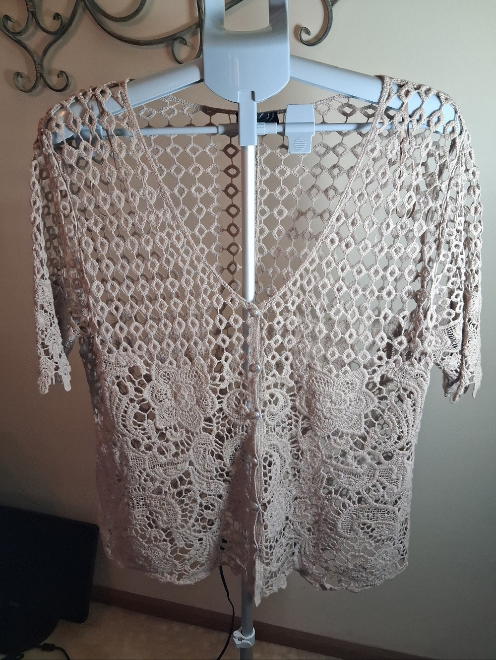 NOT FOR SALE --- Taupe Brown Crochet Sweater